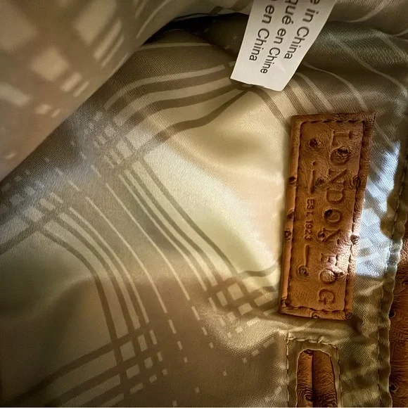London Fog Brown Ostrich-Embossed Satchel Bag, often named "Lark" - Picture 10 of 12